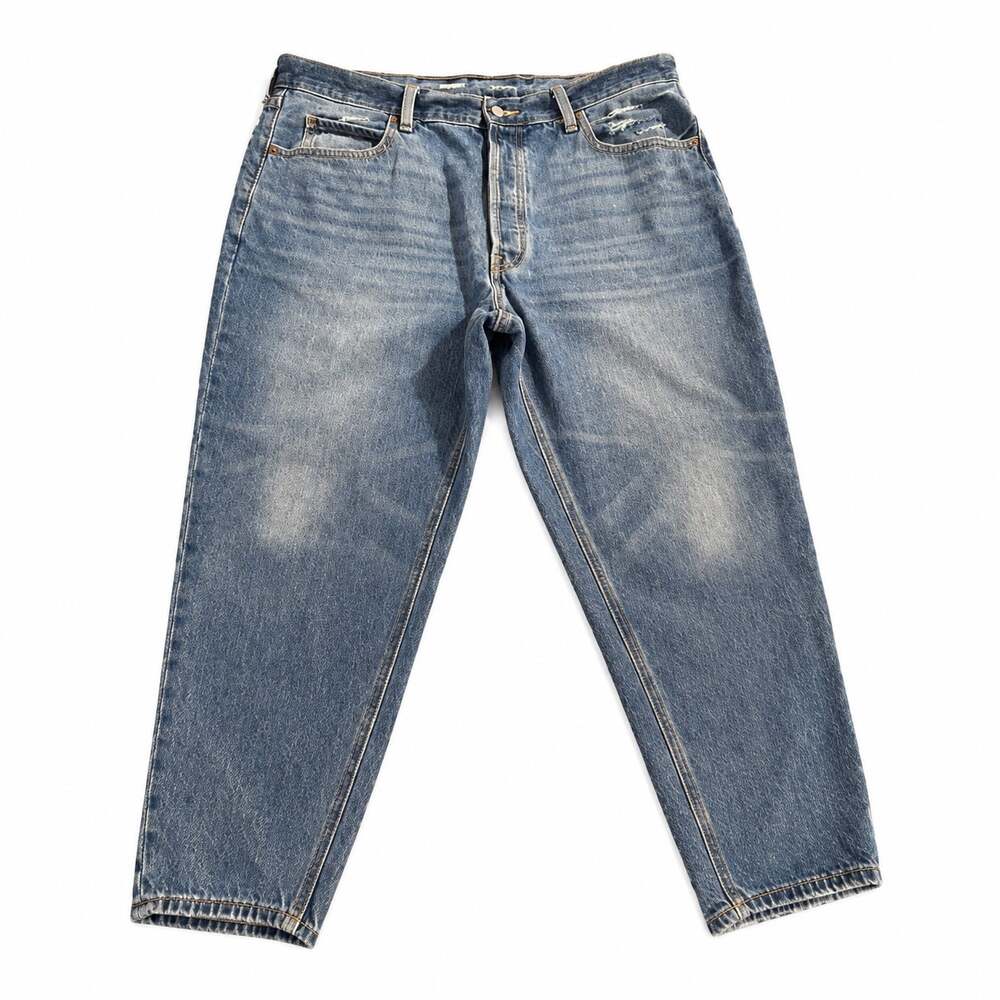 Old Navy Women Jeans 16 Petite Blue High Rise Slouchy Taper Distressed Denim